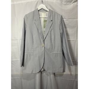 NWT H&M Womens Striped Seersucker 100% Cotton Blue Boxy Blazer Size Medium